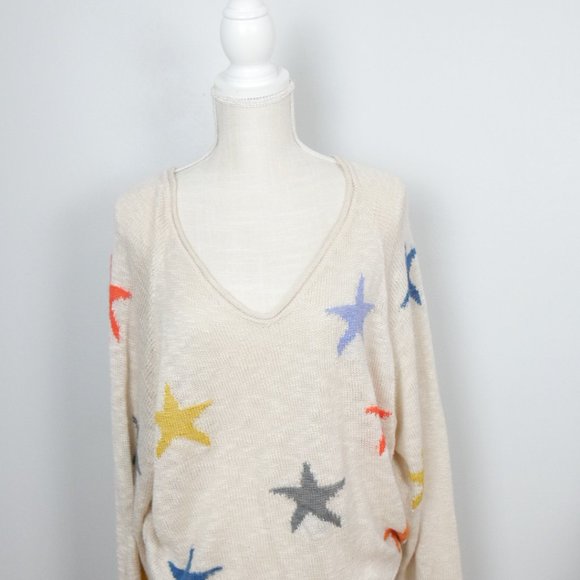 Blank Paige Tan Lightweight Sweater with Colorful Stars Medium - Picture 8 of 9